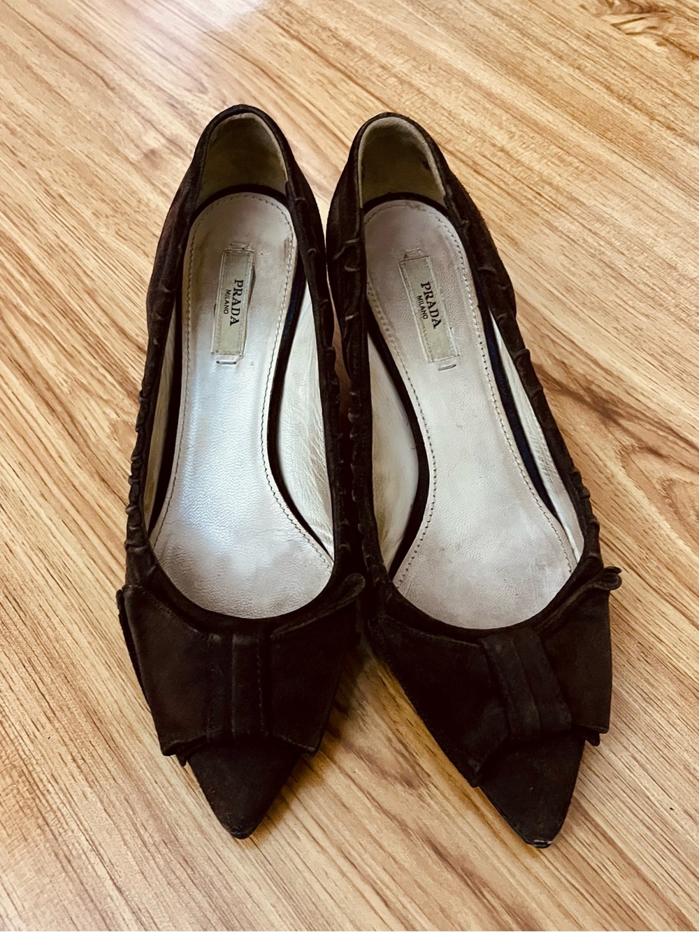 Prada Brown Suede Pointed-Toe kitten heels- No Box